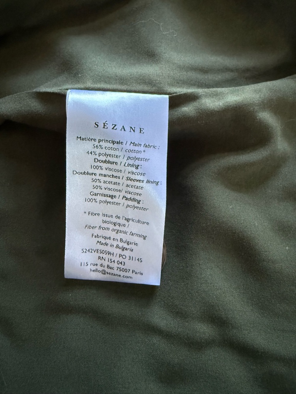 Sezane Will Quilted Olive Utility Jacket - Medium - Picture 6 of 6